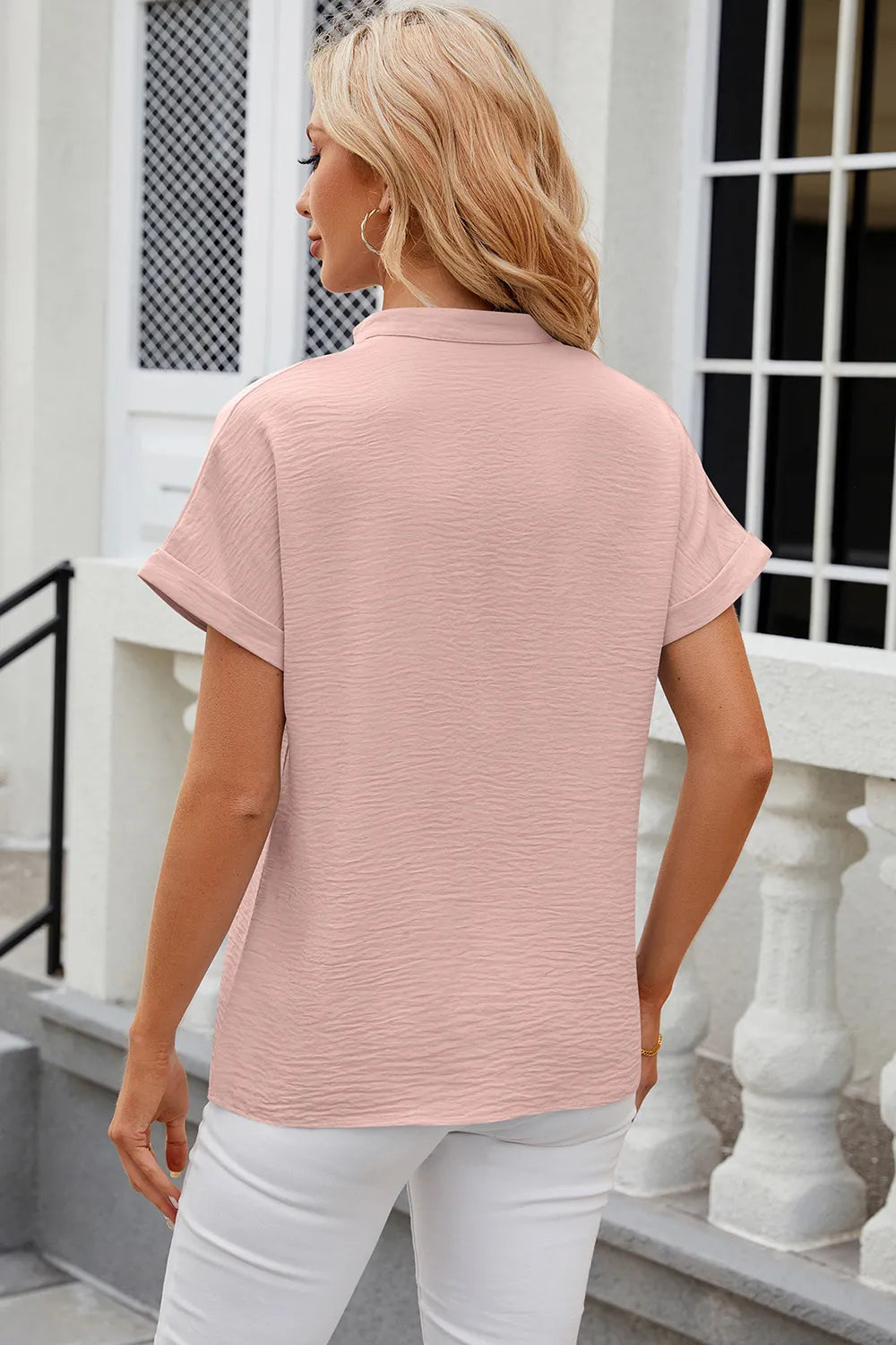 Notched Short Sleeve Blouse (8)