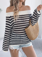 Openwork Striped Off-shoulder Knit Top (8)