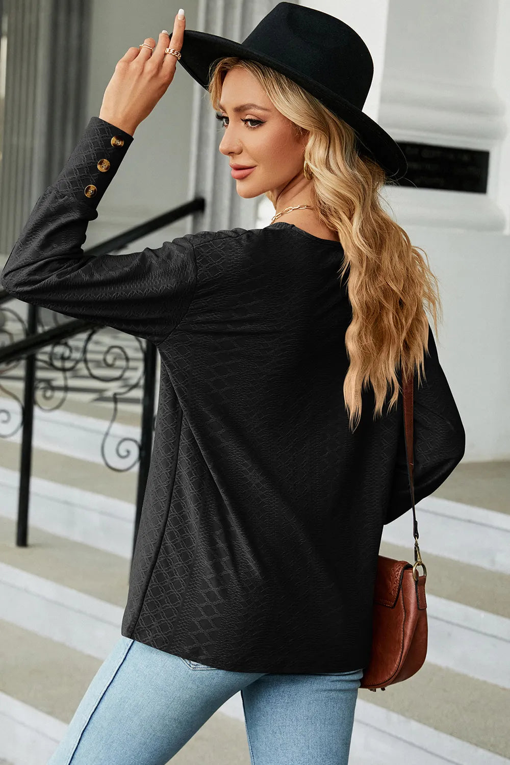 V-neck Lantern Sleeve T-shirt (8)