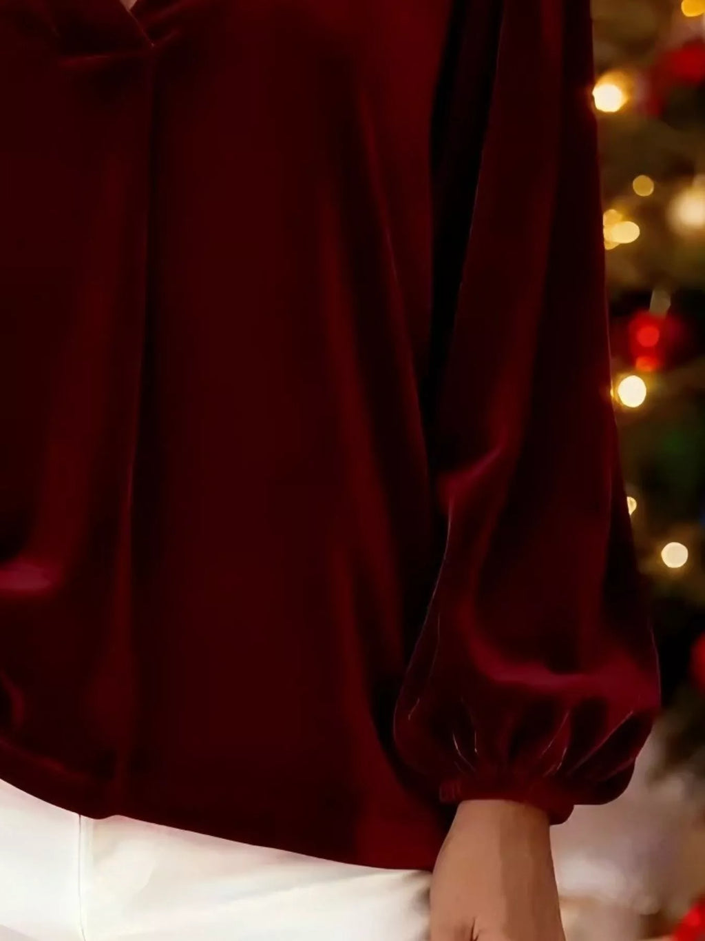 Full Size Velvet V-neck Long Sleeve Blouse Plus (6)