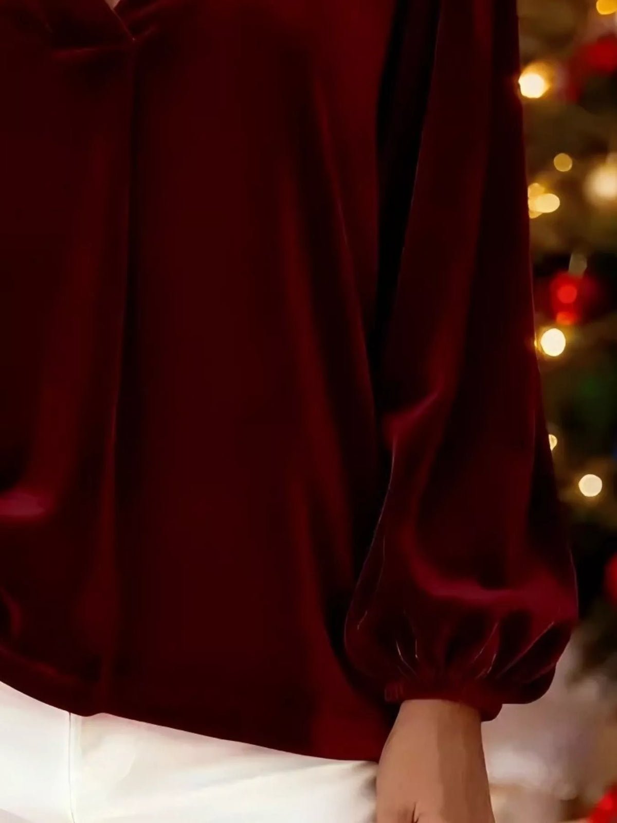 Full Size Velvet V-neck Long Sleeve Blouse Plus (6)