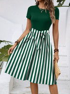 Striped Round Neck Short Sleeve Dress (9)