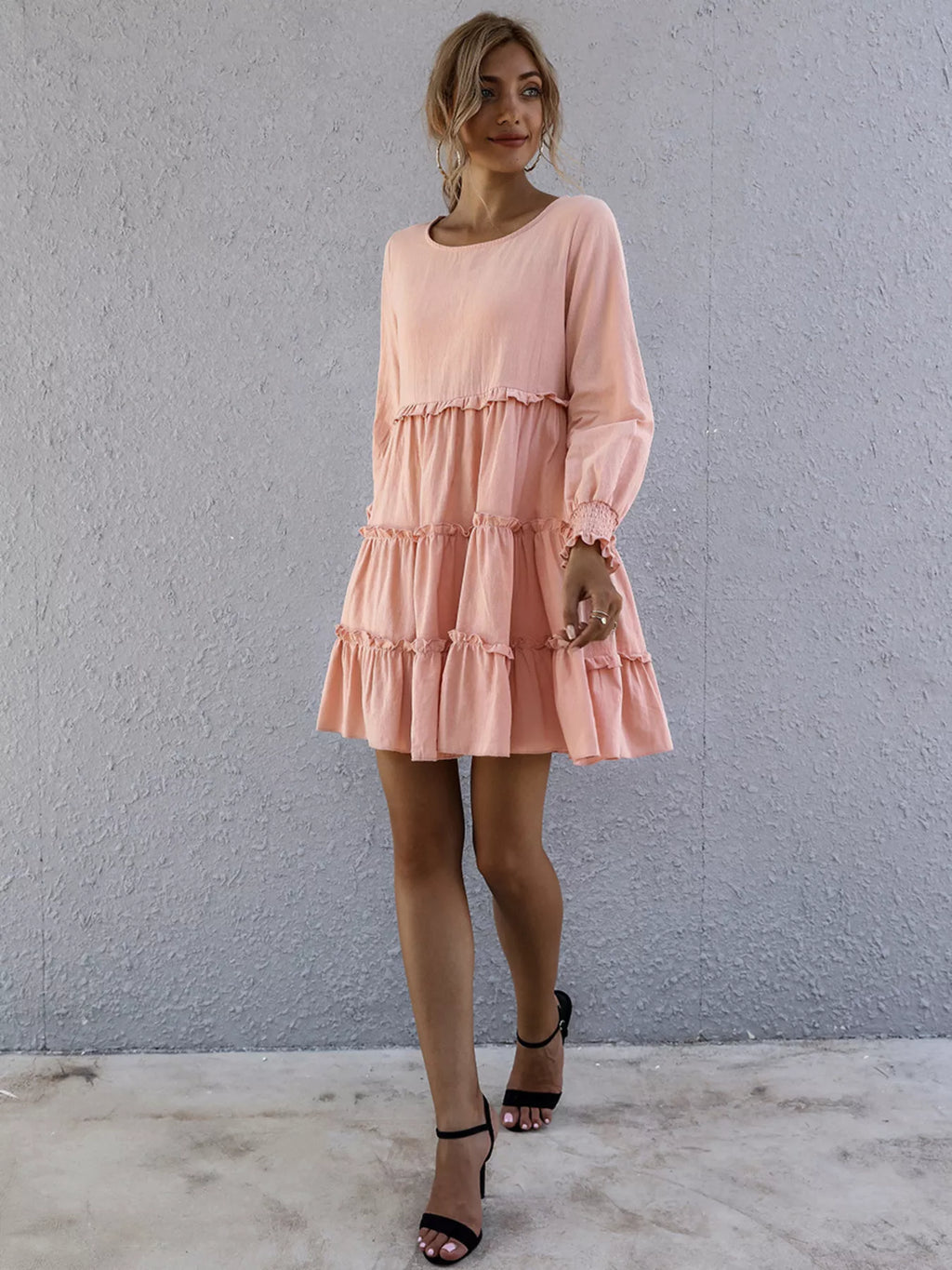 Ruffle Tiered Long Sleeve Mini Dress (19)