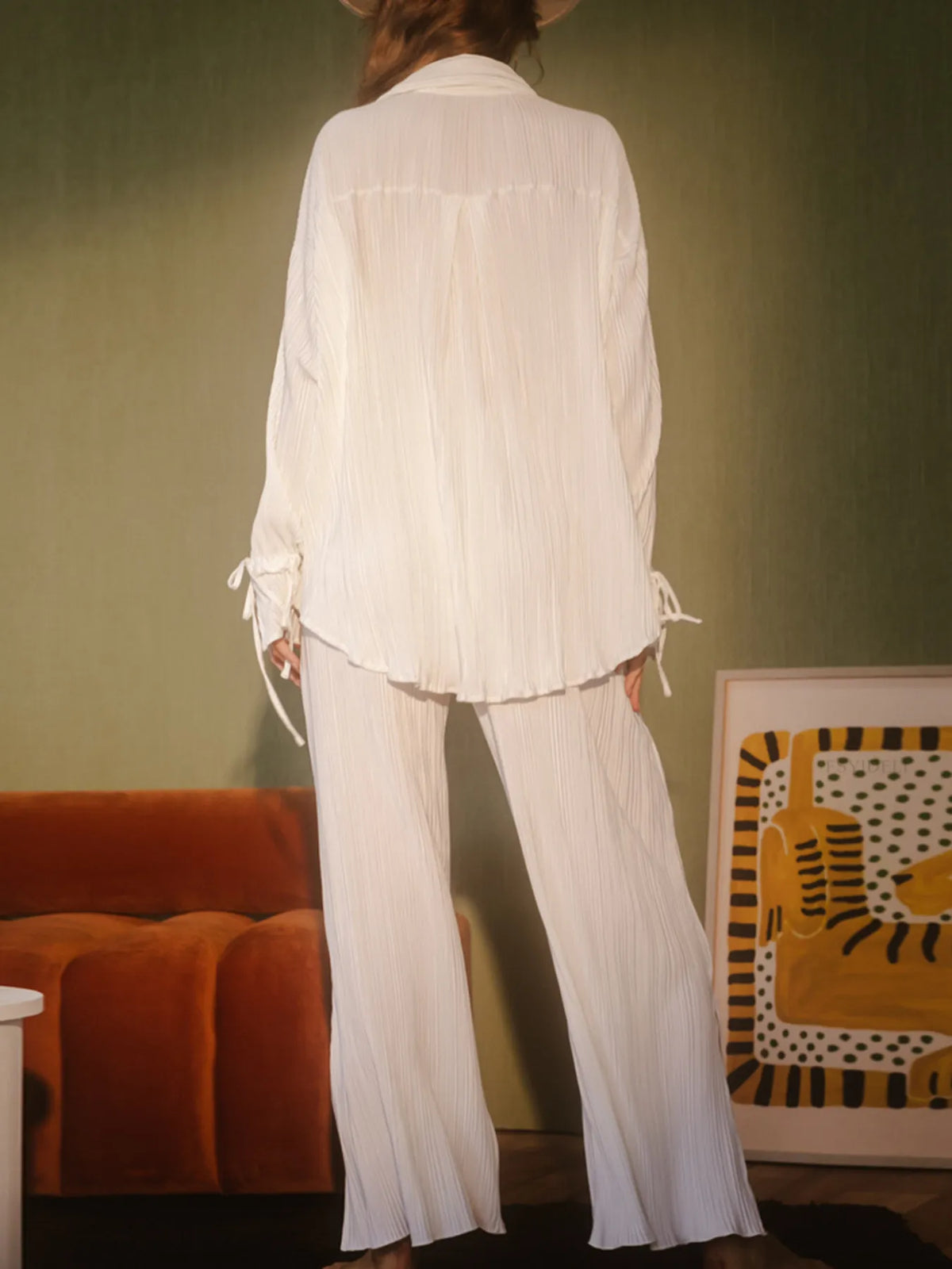 Button Up Long Sleeve Top Pants Set (22)