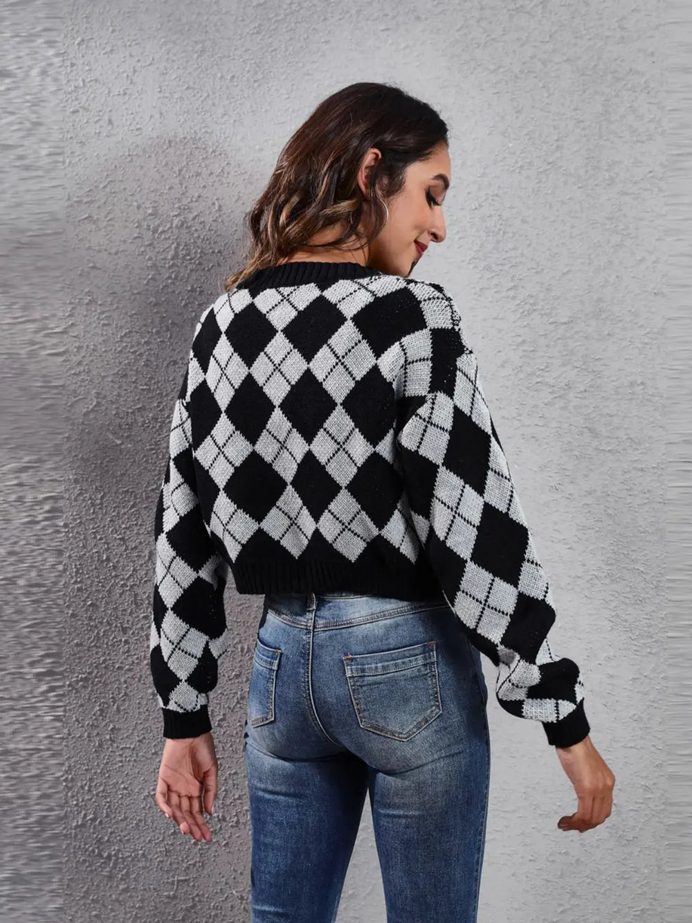 Geometric Button Up Long Sleeve Cardigan (12)
