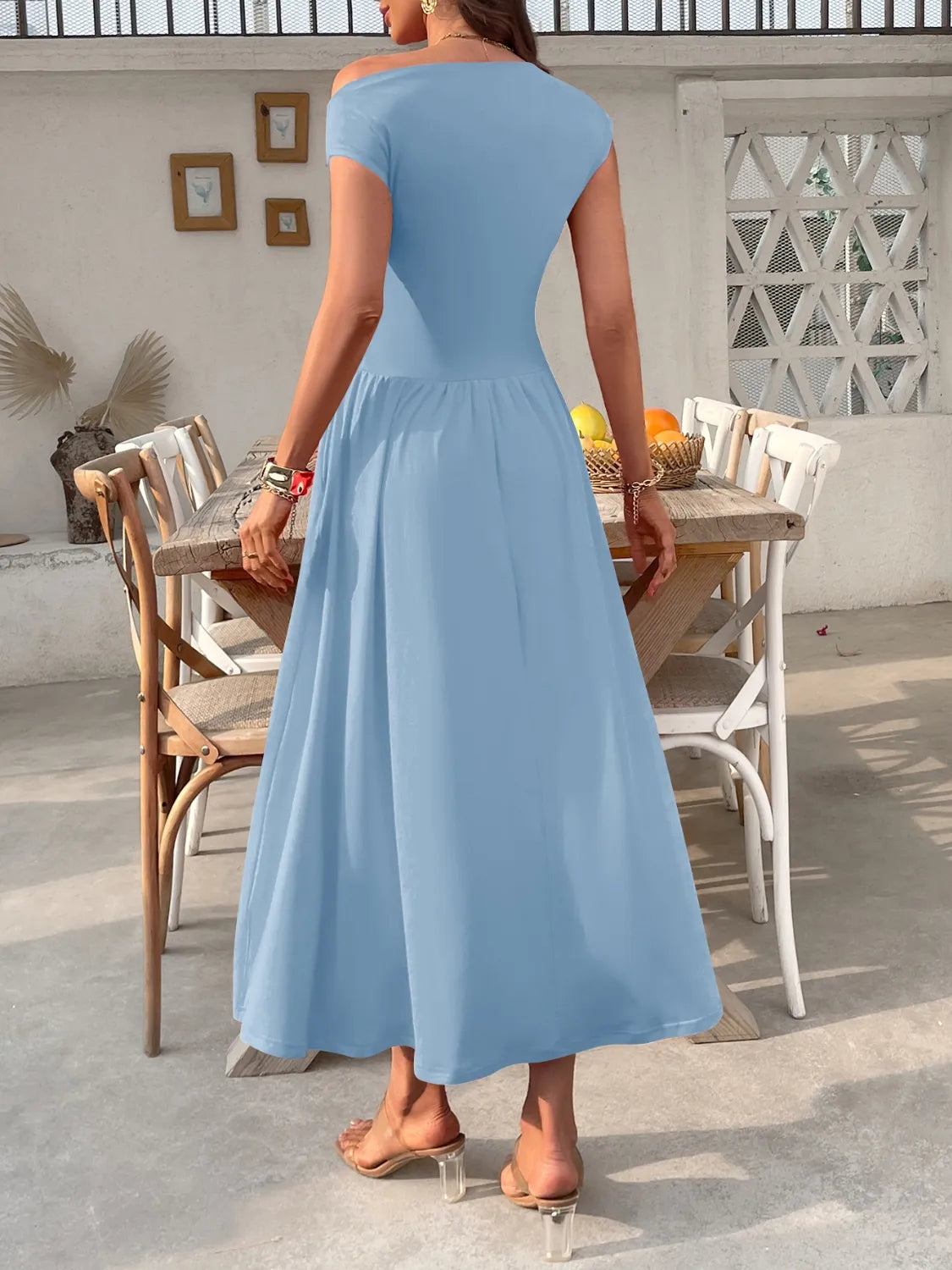 Single Shoulder Midi Dress Pockets (10)