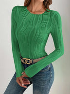 Textured Round Neck Long Sleeve Top (11)
