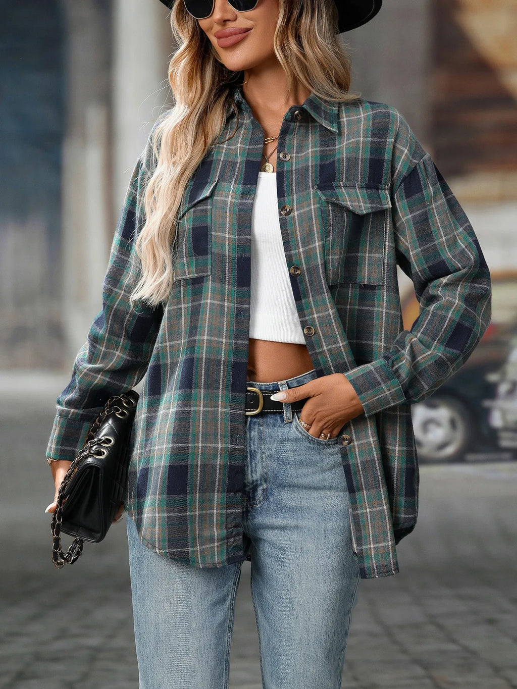 Oversized Plaid Button-up Shirt (26)