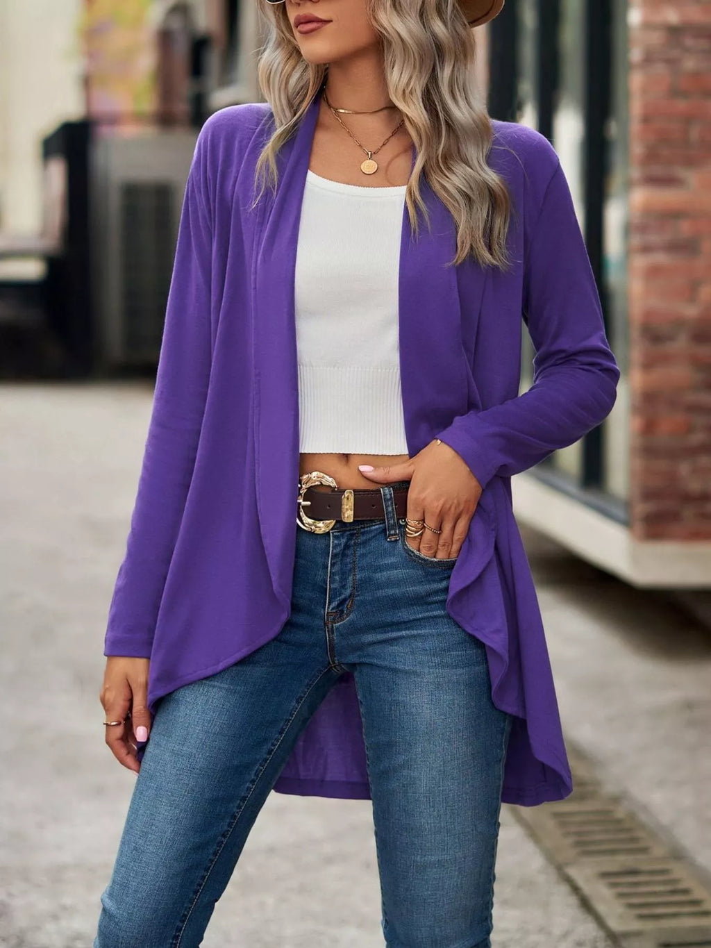 Open-front Dropped Shoulder Cardigan (2)