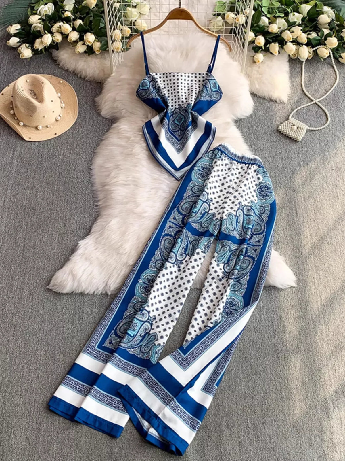 Tie Back Printed Cami Pants Set (25)