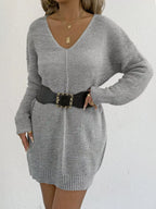 V-neck Ribbed Knit Sweater Dress (3)