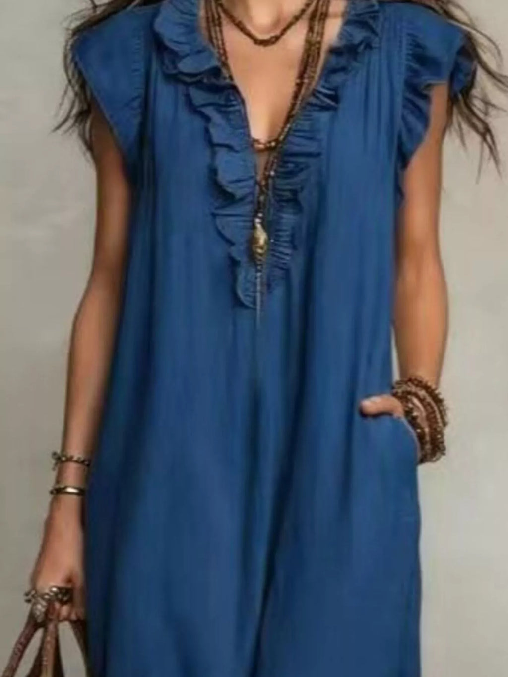 Full Size Bohemian Ruffle Neck Maxi Dress Plus (6)