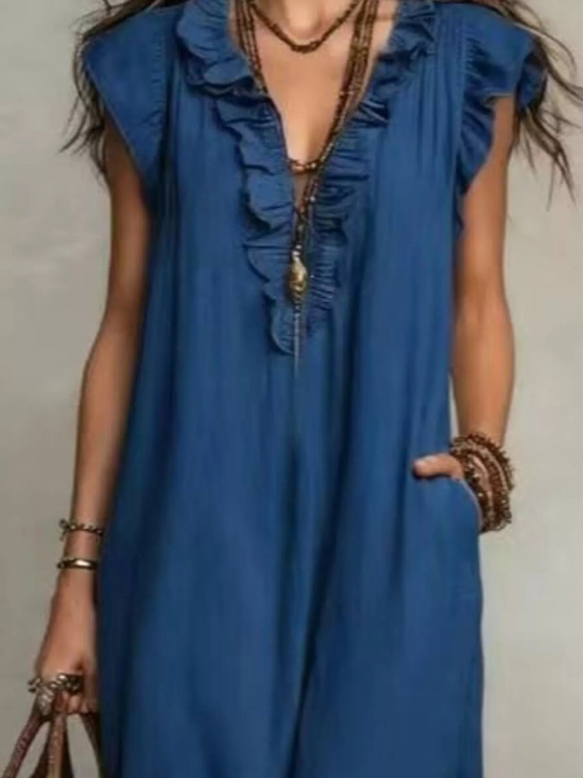 Full Size Bohemian Ruffle Neck Maxi Dress Plus (6)