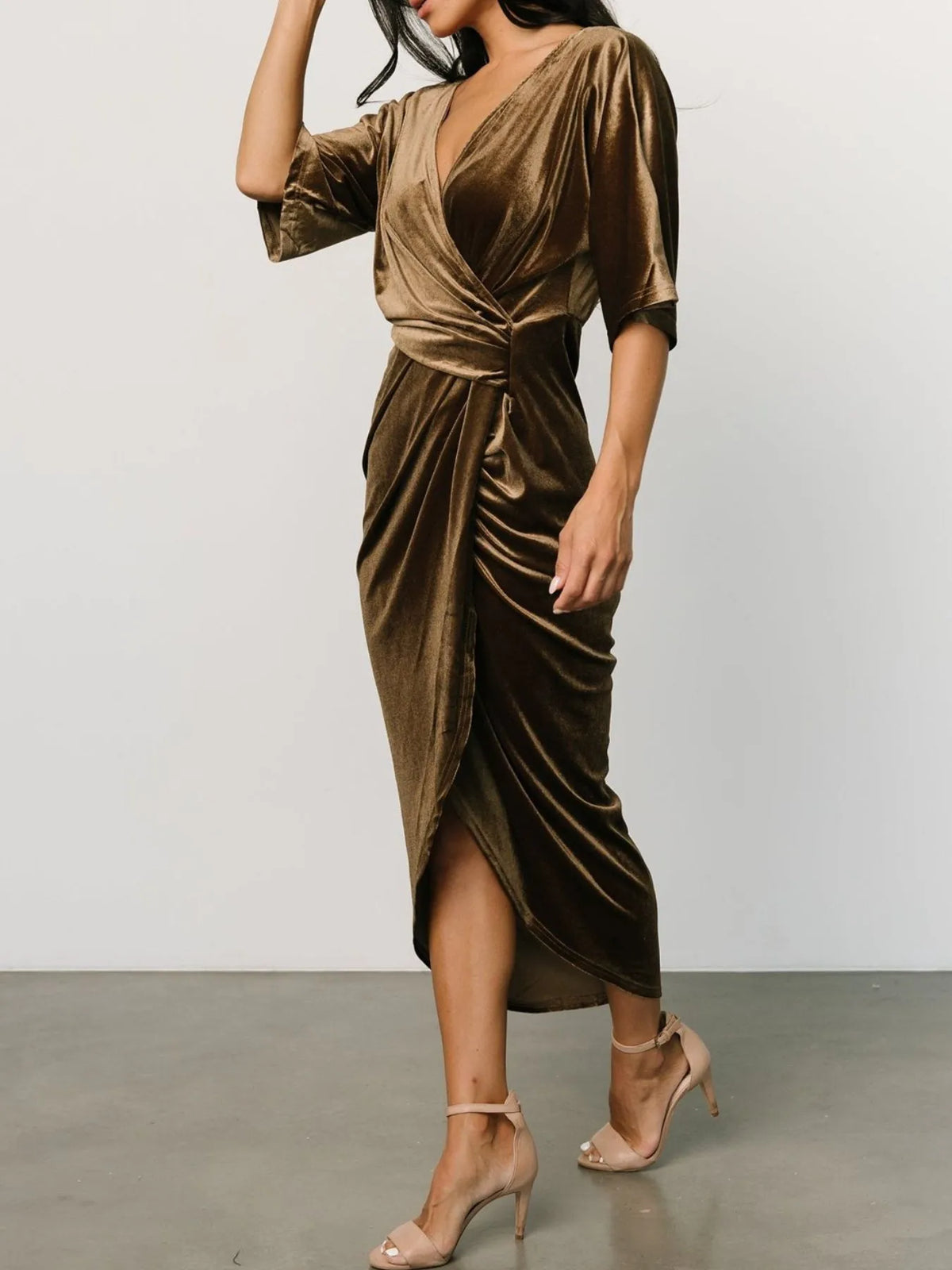 Ruched Surplice Half Sleeve Dress (16)