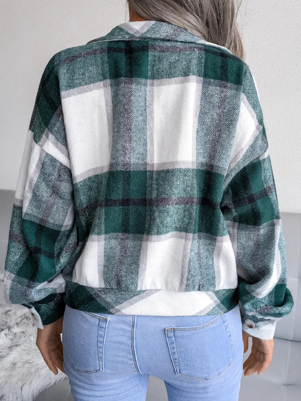 Plaid Collared Neck Long Sleeve Jacket (15)