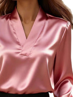 V-neck Long Sleeve Satin Blouse (4)