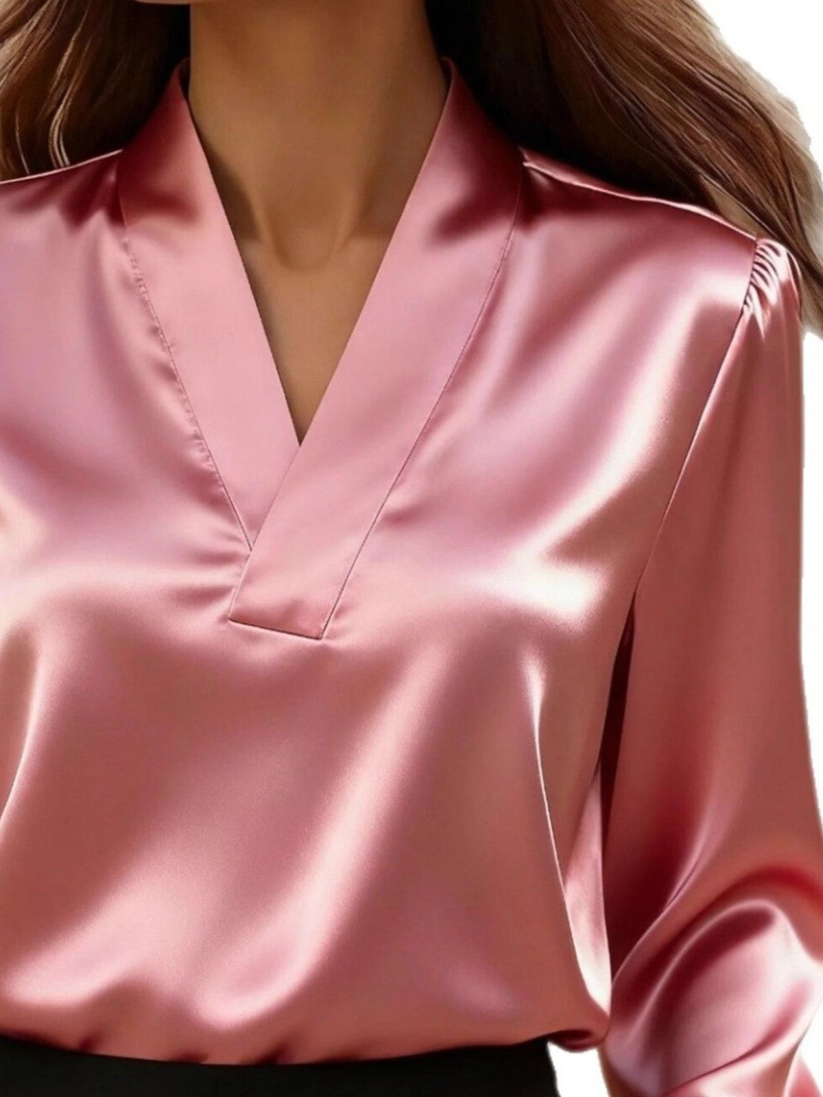 V-neck Long Sleeve Satin Blouse (4)