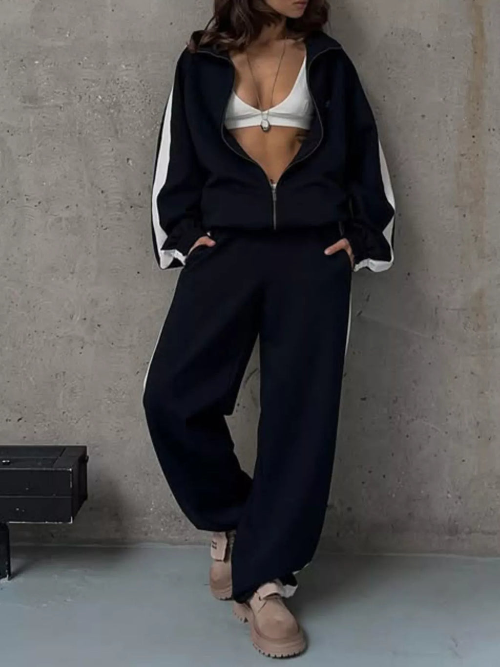 Zip Up Long Sleeve Outerwear Pants Set (4)