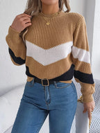 Chevron Stripe Block Round Neck Sweater (16)