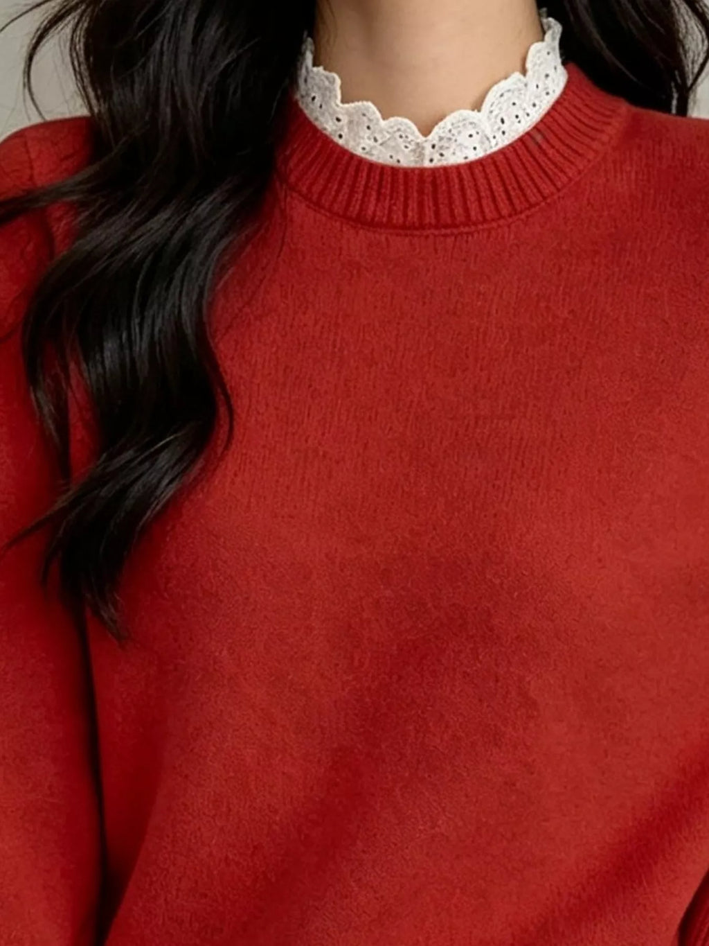 Lace Trim Mock Neck Sweater (5)