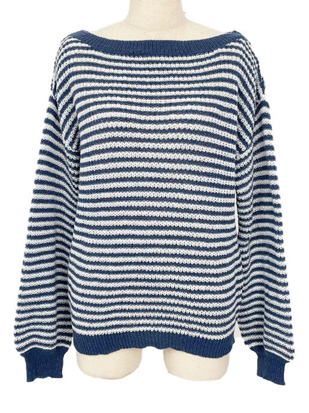 Striped Knit Boat Neck Sweater (11)