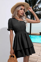Layered Single Shoulder Flounce Sleeve Mini Dress (13)