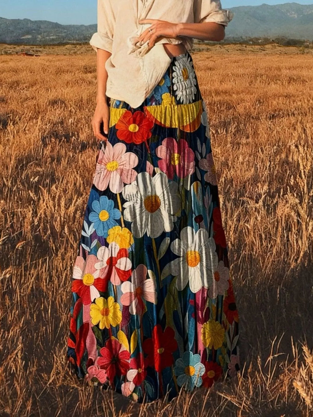 Floral Print High-waisted Maxi Skirt (4)