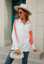 Two-tone Collared Neck Dropped Shoulder Knit Top (9)