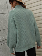 High Neck Balloon Sleeve Rib-knit Pullover Sweater (20)