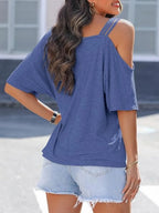 Asymmetrical Neck Half Sleeve T-shirt (8)