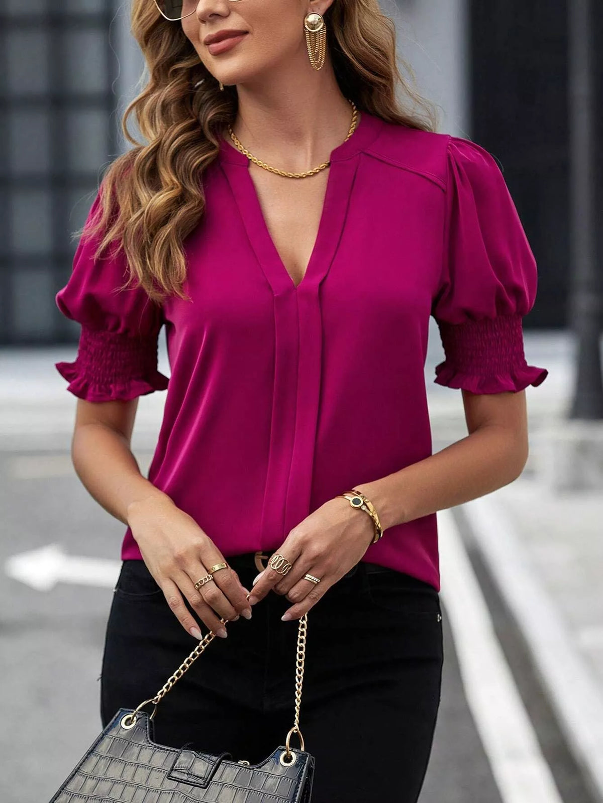 Notched Half Sleeve Blouse (21)