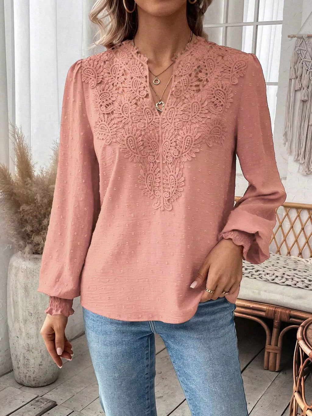 Lace Trim Long Sleeve Blouse (30)