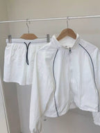Zip Up Long Sleeve Outerwear Shorts Set (6)