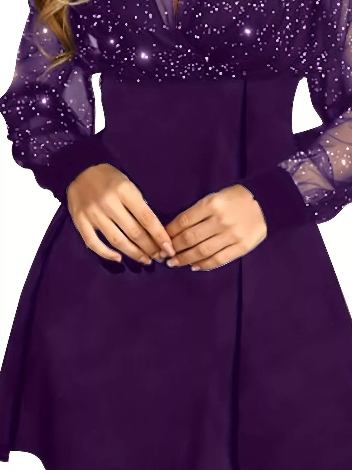 Glitter Mesh Long Sleeve Mini Dress (10)