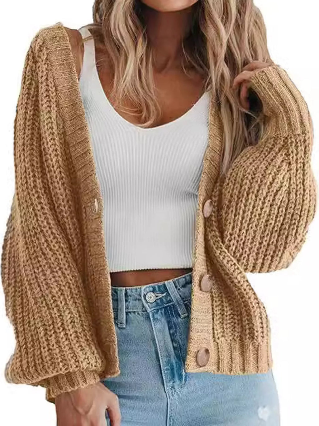 Full Size Chunky Knit Button-down Cardigan Plus