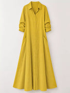 Full Size Button Front Long Sleeve Maxi Shirt Dress Plus (46)