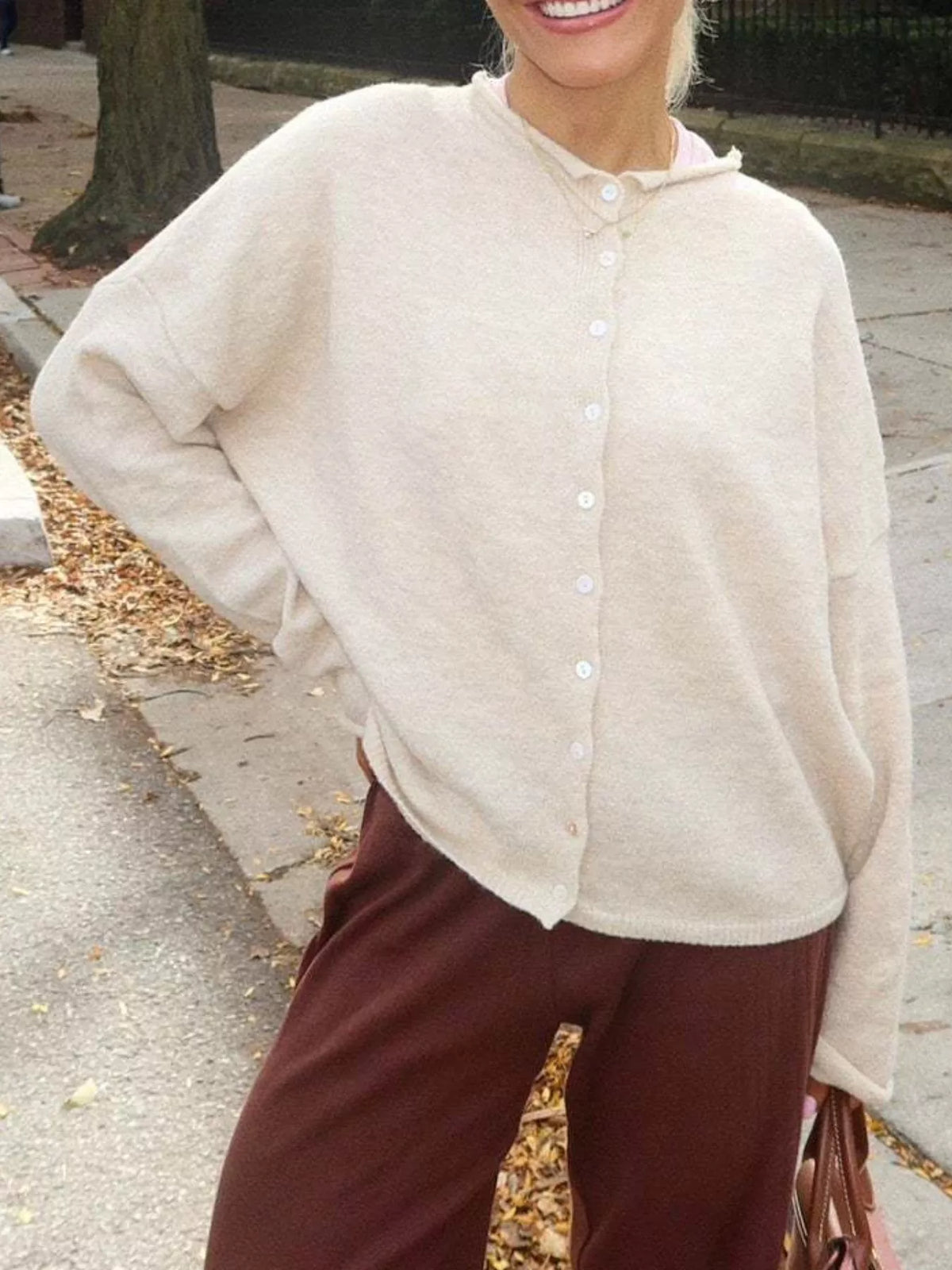 Button-down Dropped Shoulder Cardigan (4)