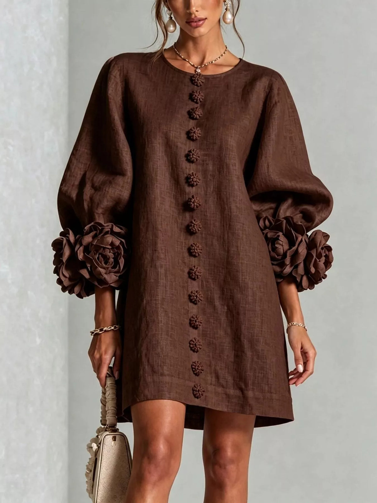 3d Floral 3/4 Sleeve Mini Dress (15)