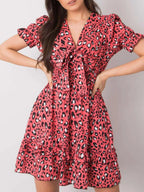 Leopard Print Tie Front Short Sleeve Mini Dress (3)