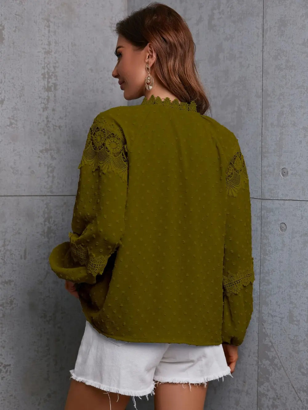 Crochet Tassel Tie Neck Long Sleeve Blouse (9)