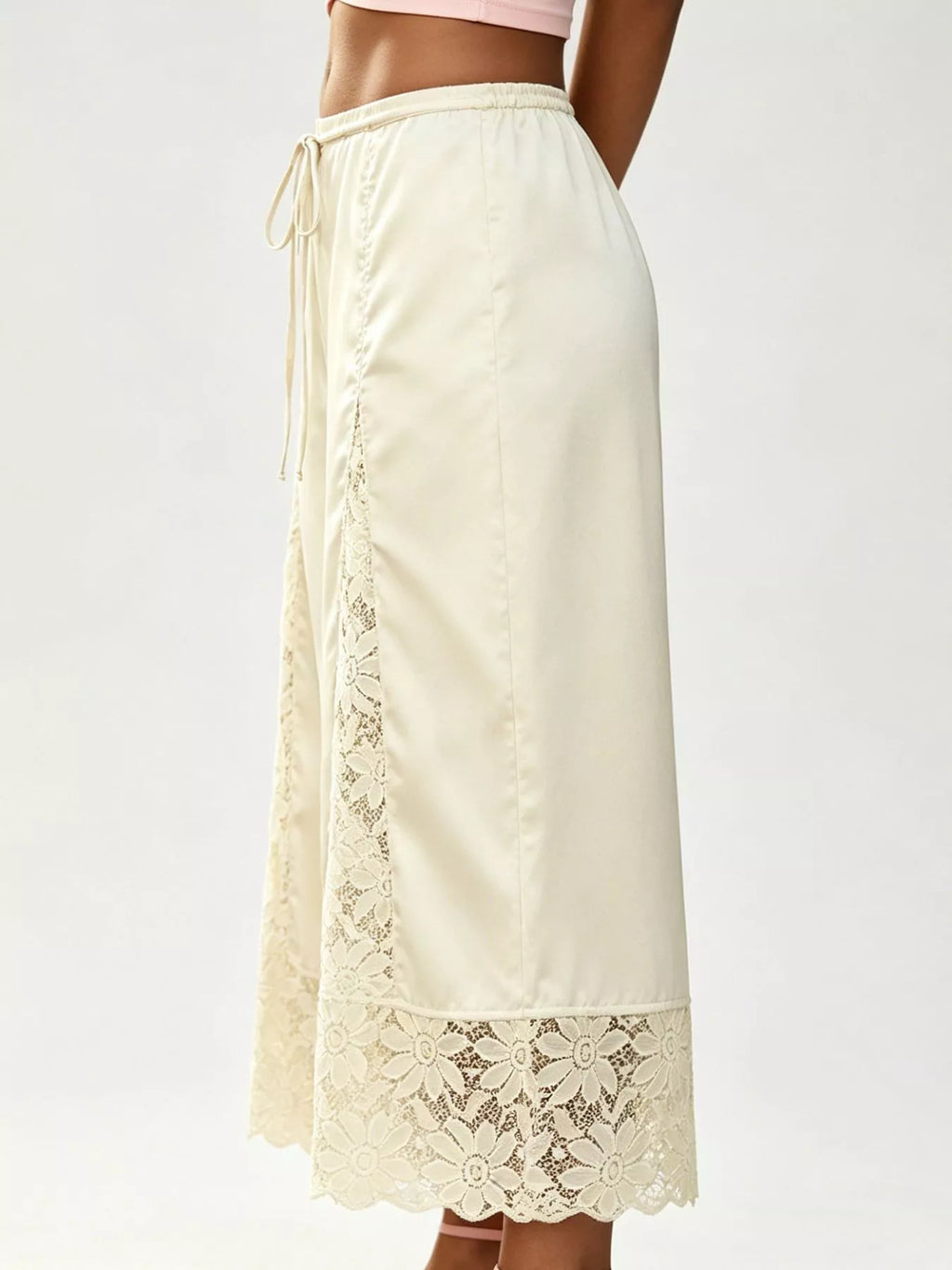 Lace Trim Wide-leg Cropped Pants (31)
