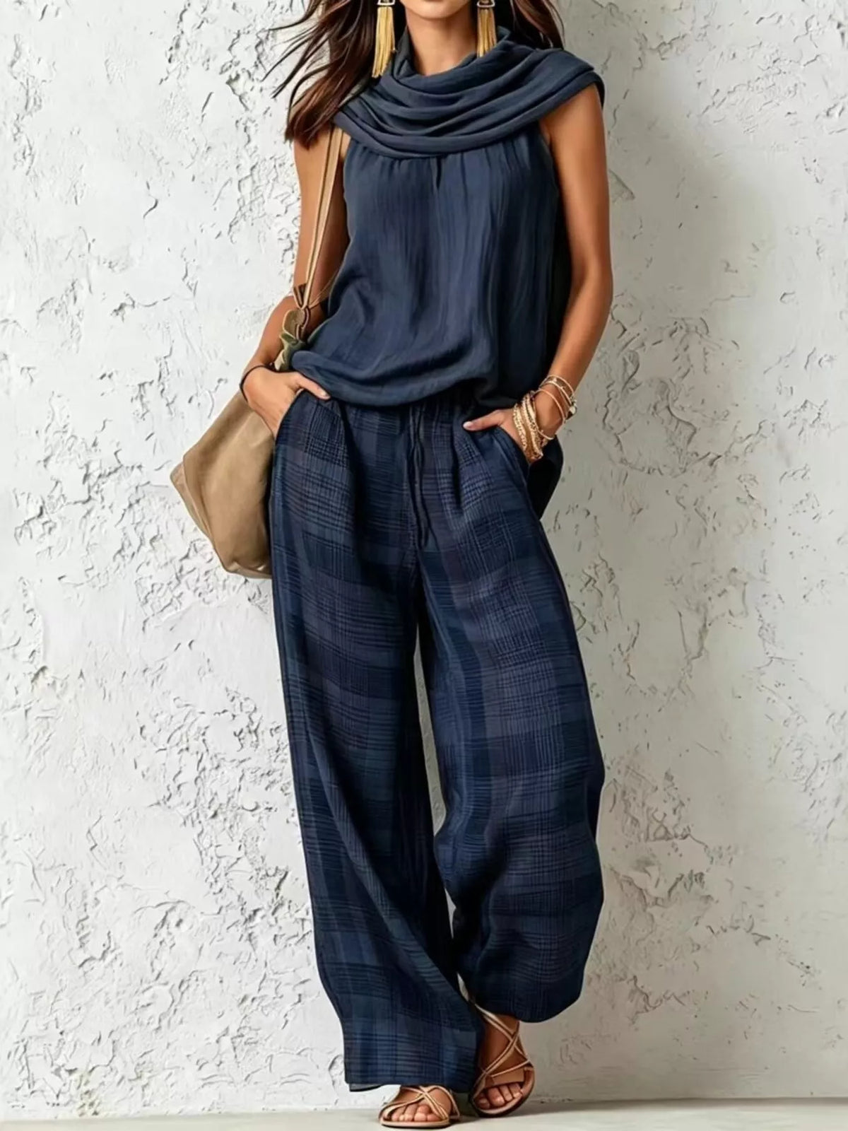 Plaid Wide-leg Two-piece Set (10)