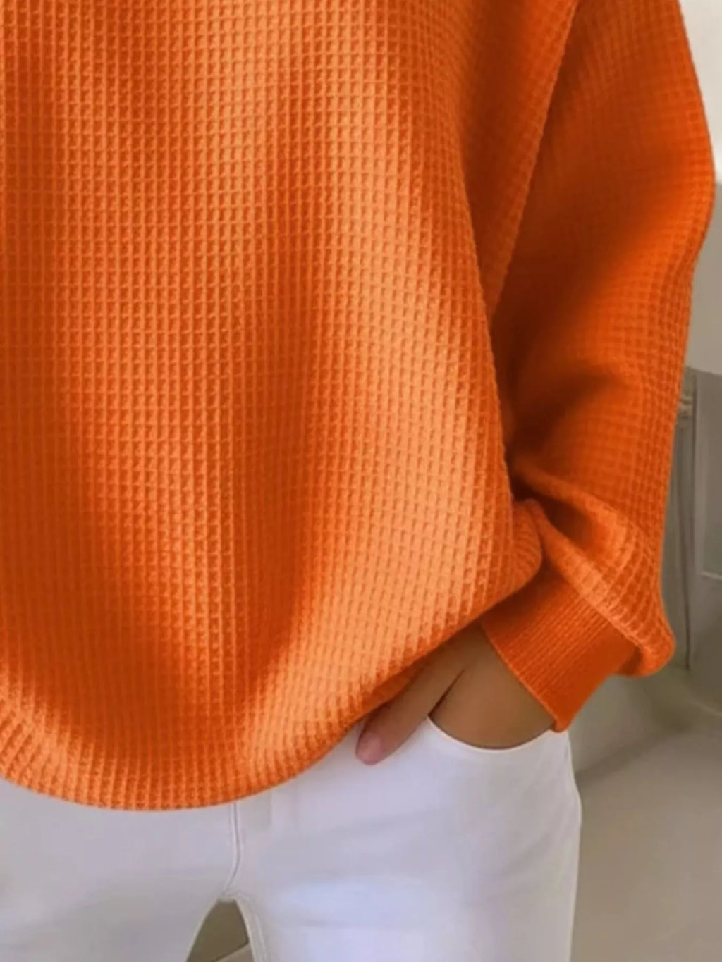 Full Size Casual Waffle Knit Button Detail Pullover Plus (6)