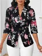 Floral Print One Button Casual Blazer (3)