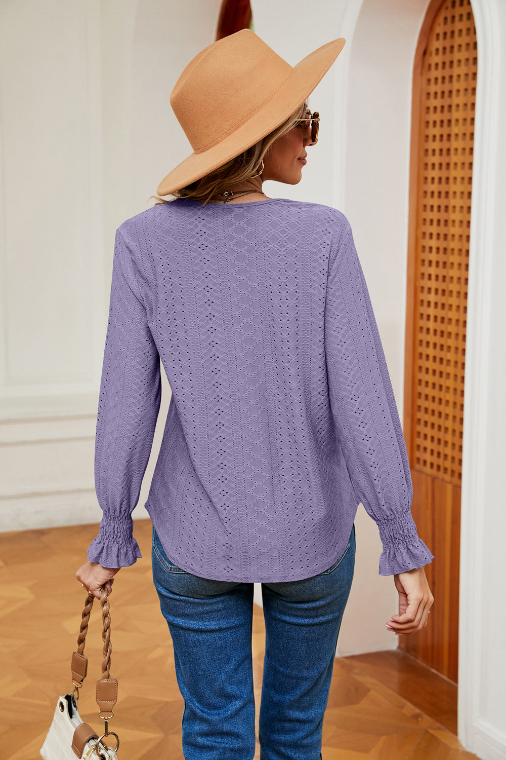 Contrast Flounce Sleeve Blouse (22)