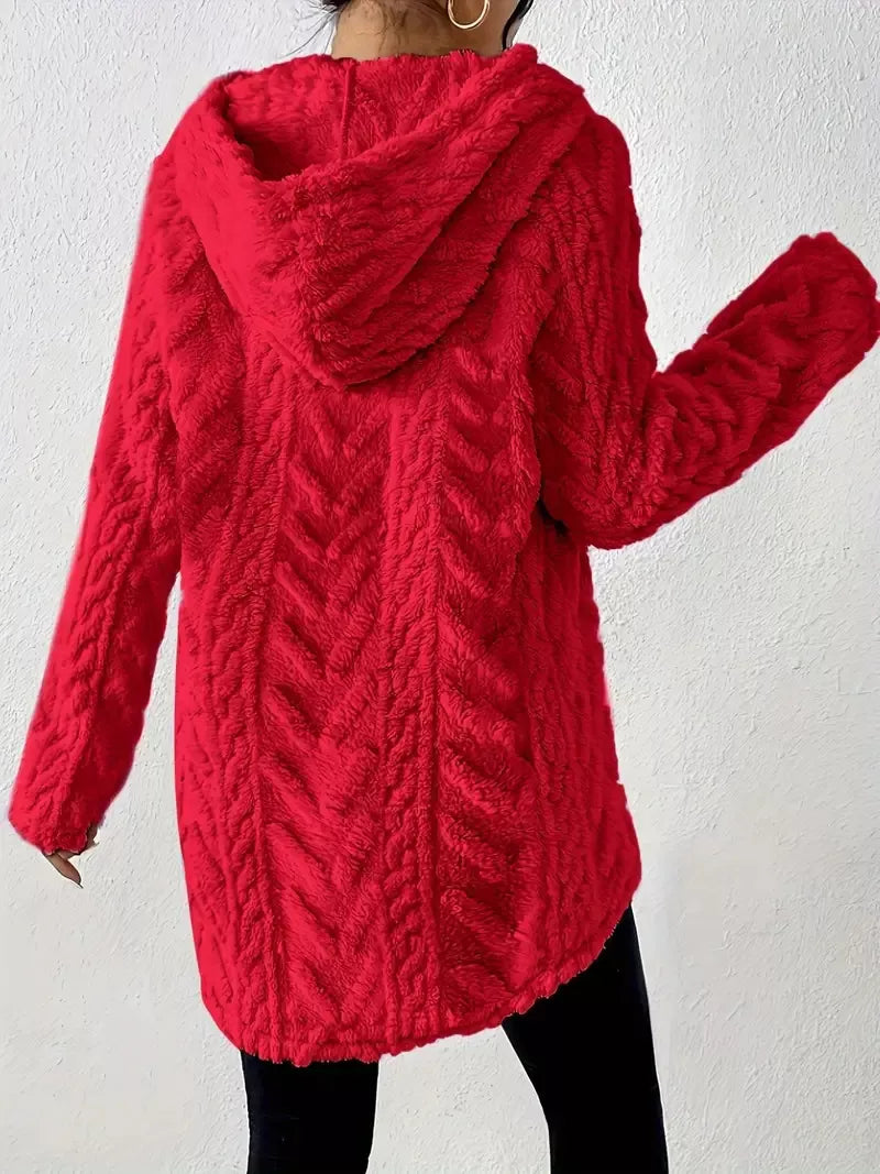 Cozy Textured Drawstring Fleece Hoodie (24)