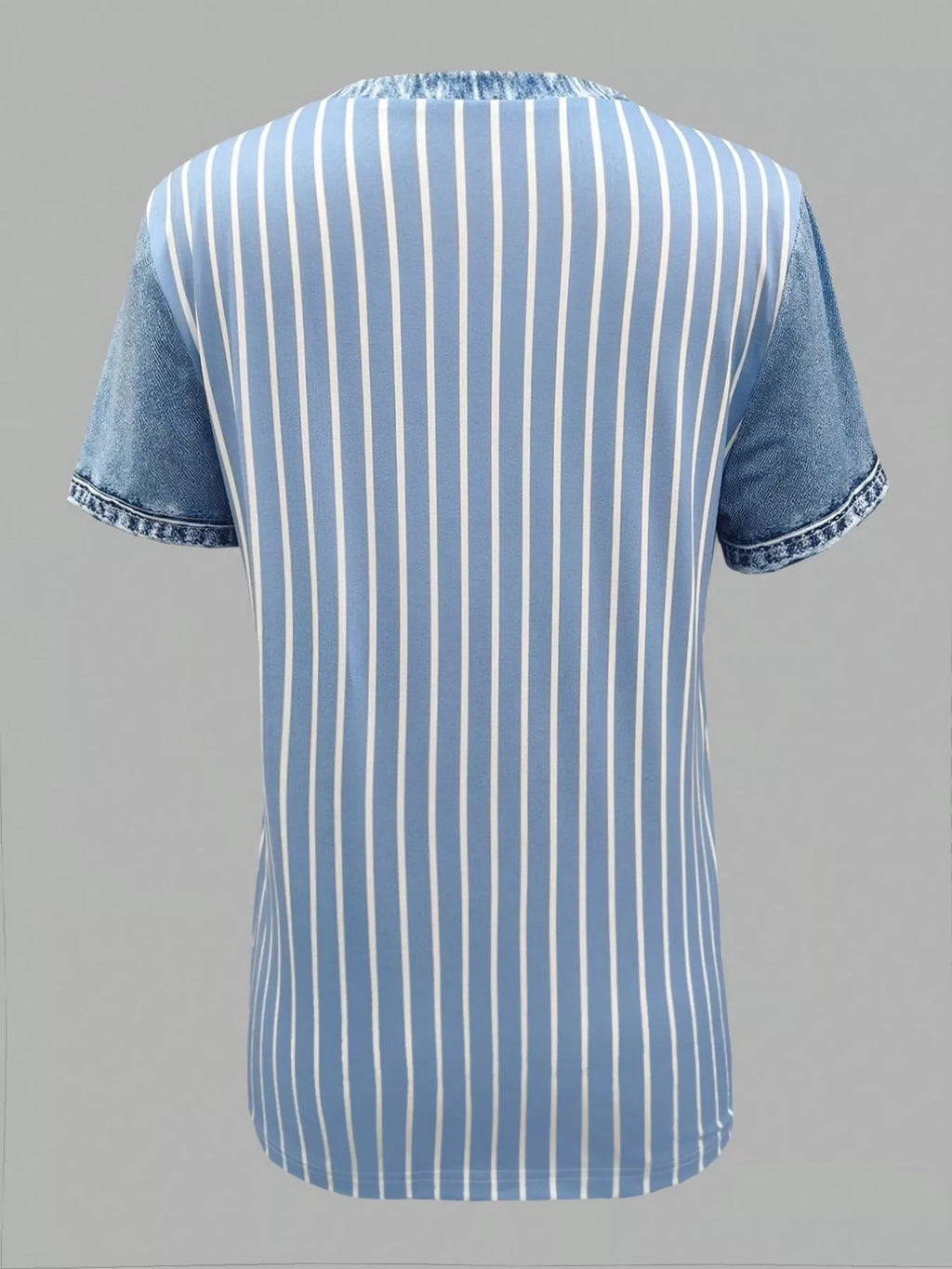 Denim Patchwork Short Sleeve Blouse (2)