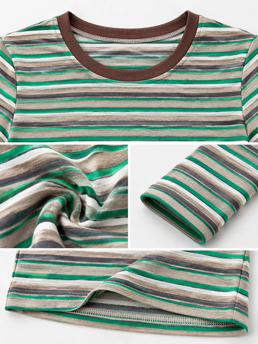 Full Size Long Sleeve Striped Crew Neck Casual T-shirt Plus (11)