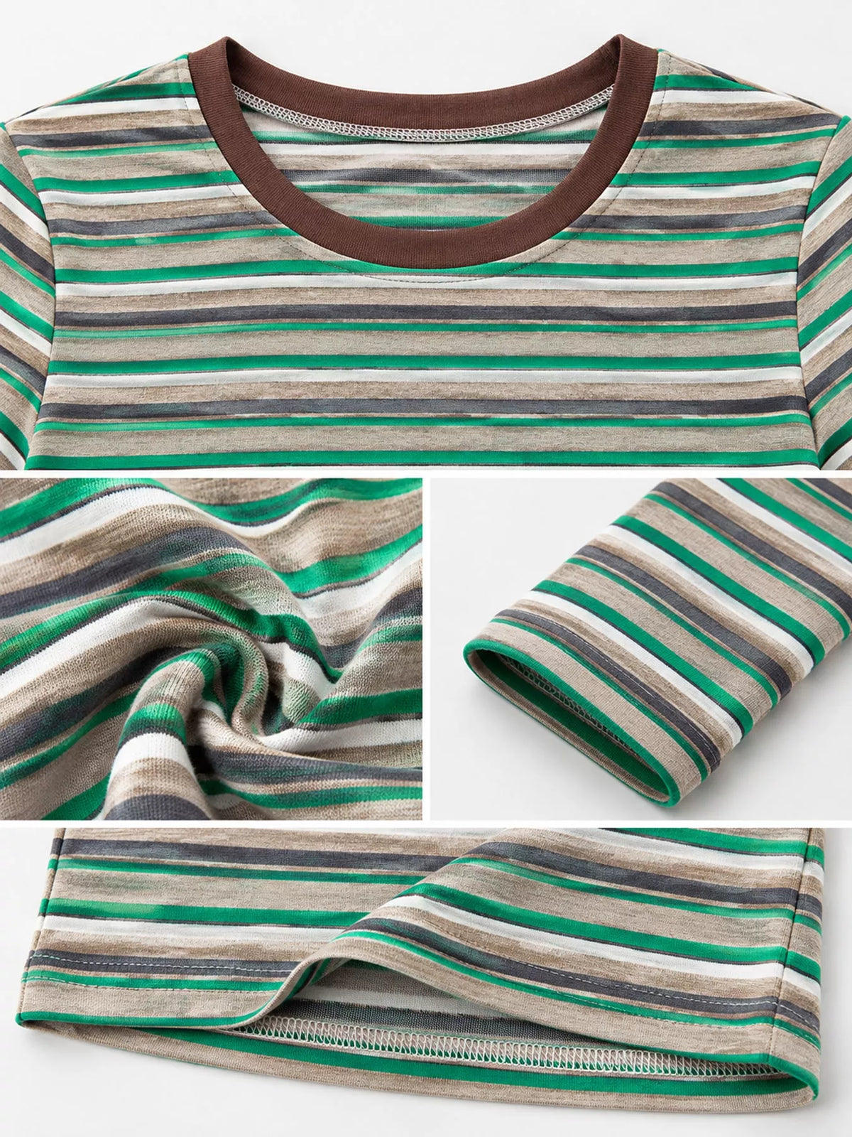Full Size Long Sleeve Striped Crew Neck Casual T-shirt Plus (11)