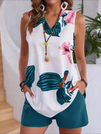 Floral Print Sleeveless Top Shorts Set